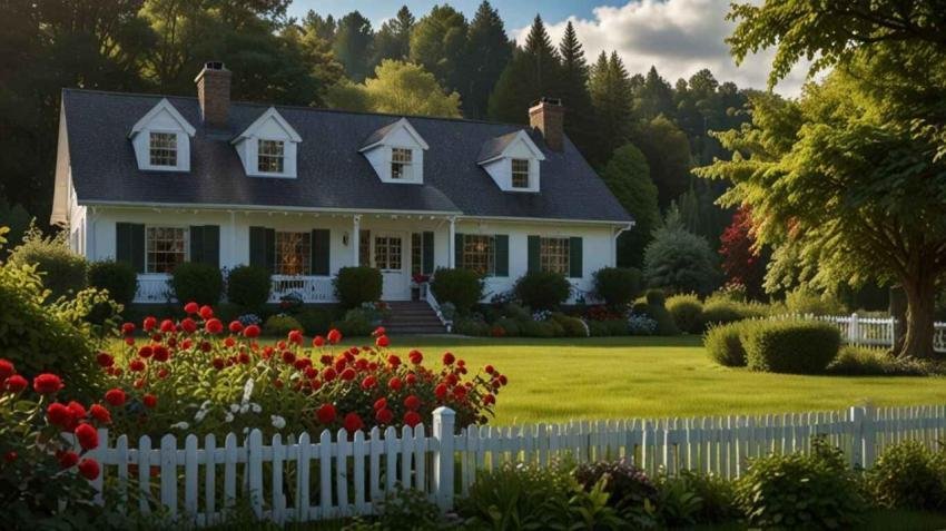 A beautiful wallpaper of  serene scene of a white, two story house