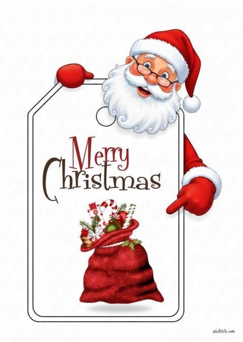 Christmas card wishes for friends with a cartoon style Santa Claus