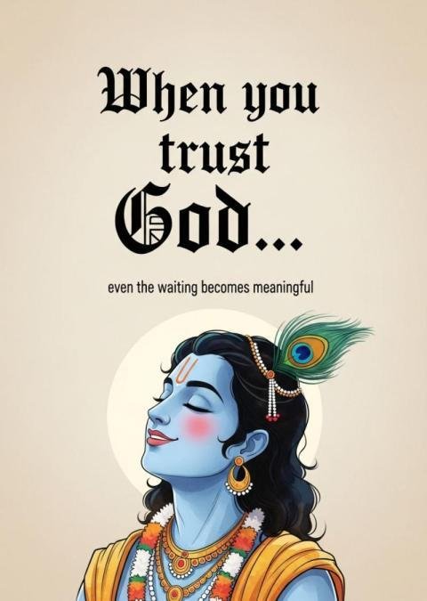 When You Trust God Quote with Lord Krishna Illustration – Spiritual Faith Artwork