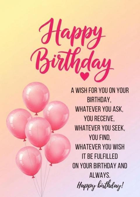 Happy Birthday Quote Card with Pink Balloons and Pastel Gradient Background
