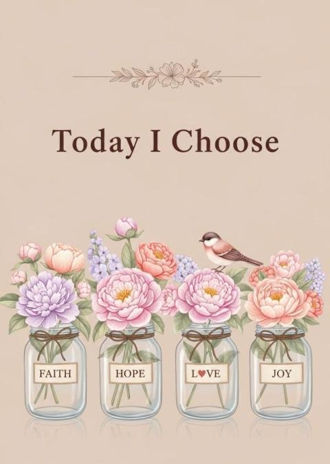 Today I Choose Faith Hope Love and Joy – Inspirational Floral Quote Art
