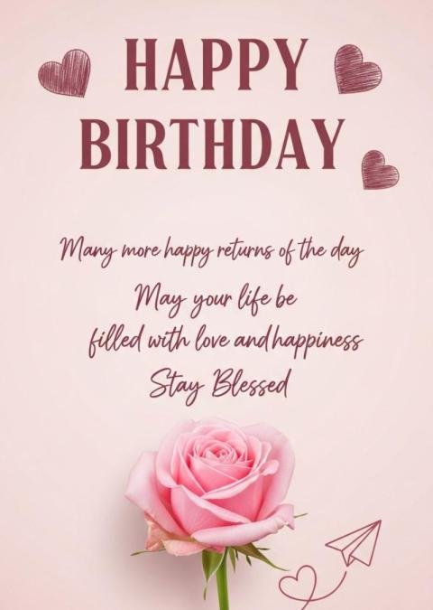 Happy Birthday Wishes with Pink Rose – Love and Blessings Greeting Card