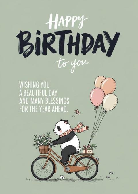 Cute Happy Birthday Wishes Image with Panda & Balloons