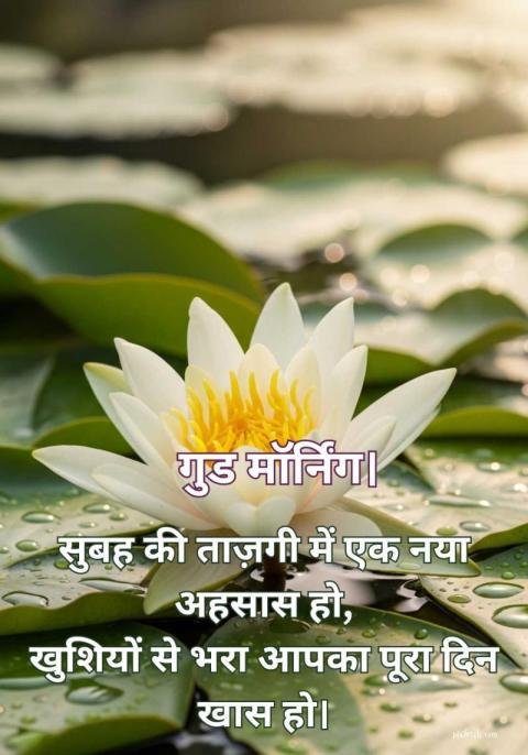 A beautiful lotus flower and good morning wishes in hindi