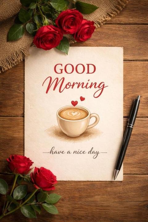 Elegant good morning coffee with red roses