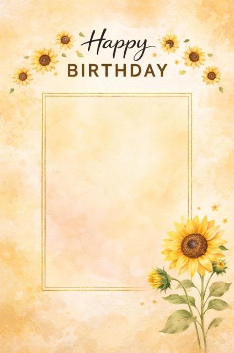 Sunflower Happy Birthday Card with Photo Frame Template