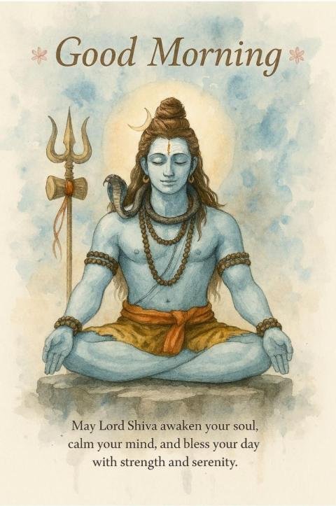 Good Morning Lord Shiva Meditation Illustration with Spiritual Blessing Quote