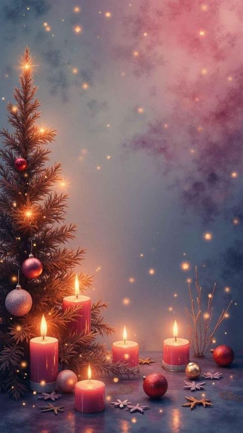 A cozy digital illustration of a festive Christmas scene