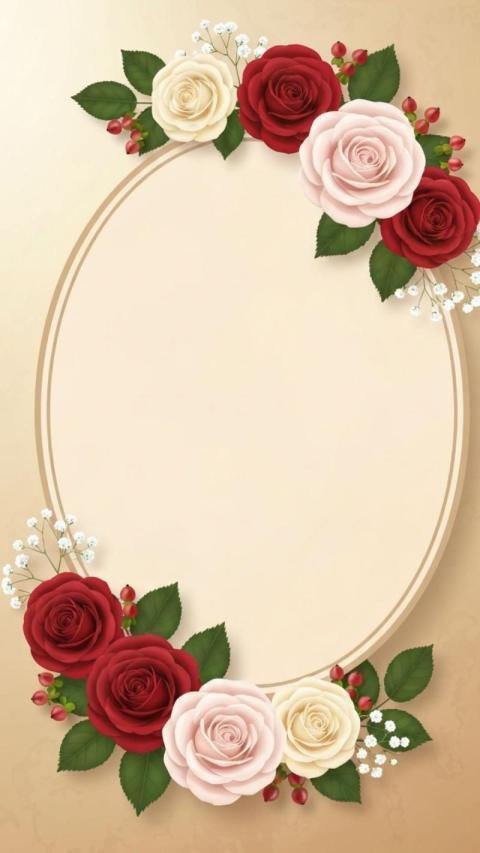 Elegant floral frame with an oval shaped vintage border