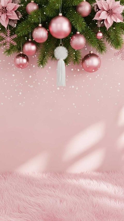 A soft, elegant Christmas background with a smooth pastel pink backdrop