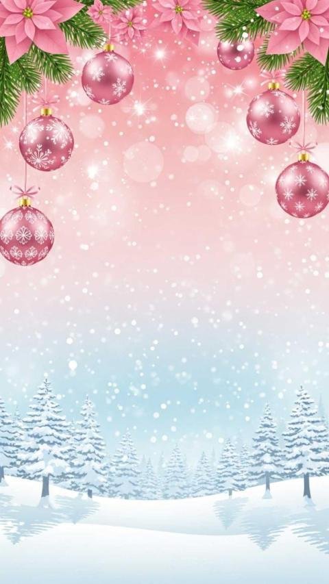 A dreamy Christmas winter background with a soft pink and pastel gradient sky