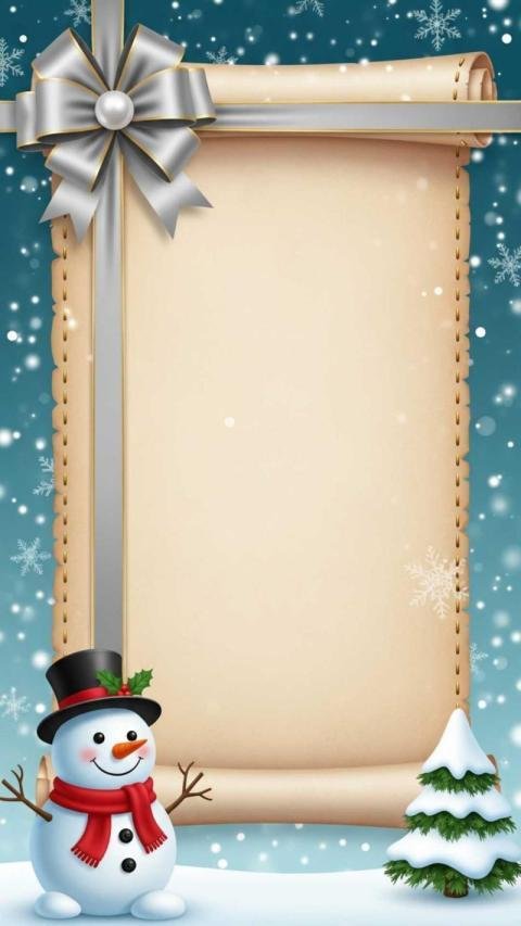 A cute Christmas themed vertical background featuring an old rolled parchment scroll in the center