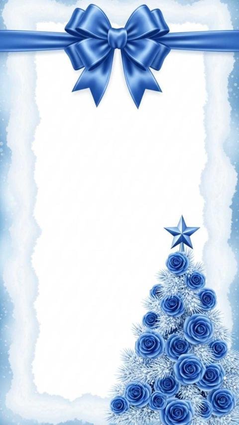 A vertical winter themed greeting card template with a large empty white center for text
