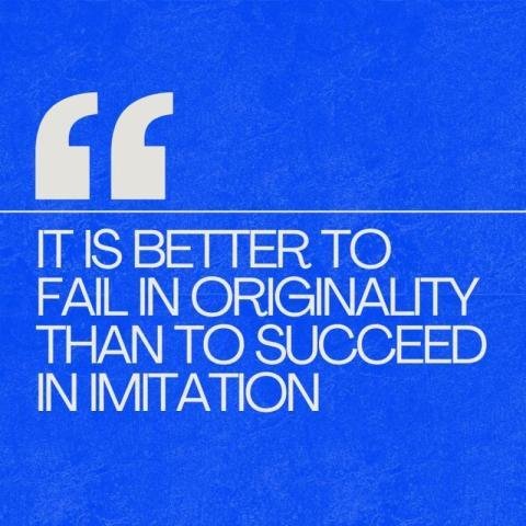 A simple, minimalistic blue square with motivational quotes