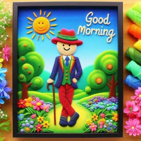 A colorful and whimsical art piece of good morning wishes