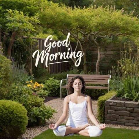 Garden with various plants, trees and good morning