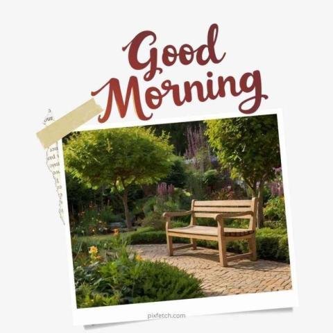 A close up of the bench in garden with Good morning wishes