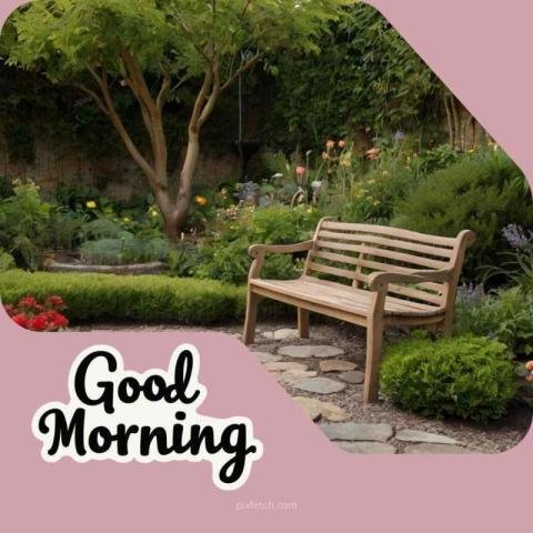 Good morning wishes with  a large tree with green leaves