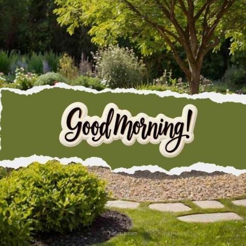 Good morning surrounded by a lush, green garden