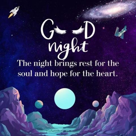 A digital illustration with a night sky filled with stars and good night