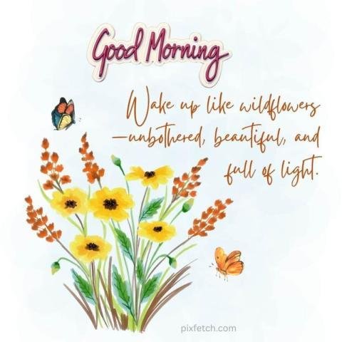 A Good morning watercolor illustration featuring a bouquet of yellow flowers