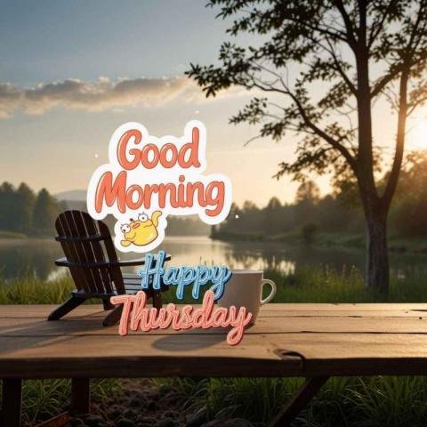 Peaceful Good Morning Happy Thursday image with a coffee cup