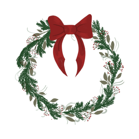 Christmas Wreath with Red Bow Png