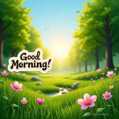 A serene nature landscape with good morning