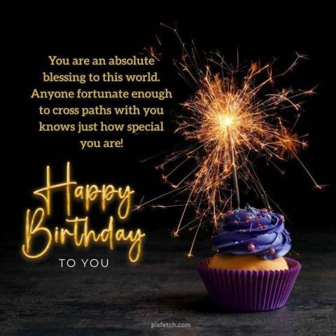 Elegant happy birthday image with a purple cupcake