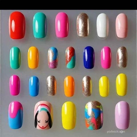 Trendy nail art designs featuring colorful patterns