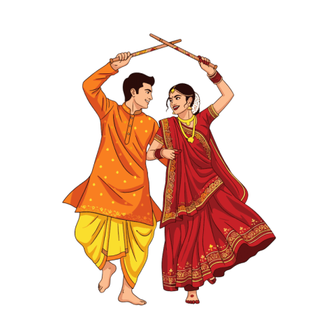 Traditional Indian couple performing Garba dance