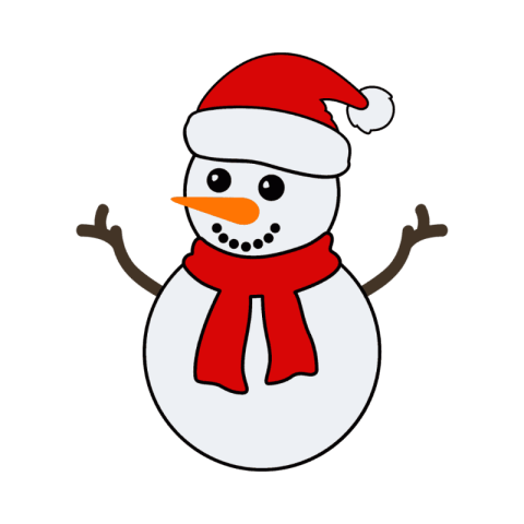 A cute and cheerful snowman wearing a red Santa hat