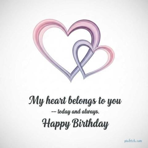 Two intertwined hearts with happy birthday wishes