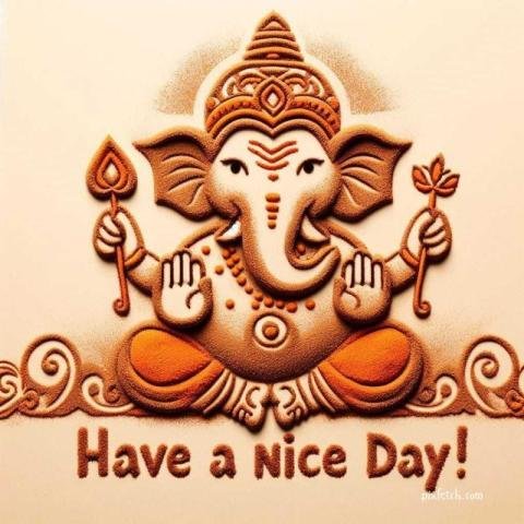 A digital illustration of the Hindu god ganesha and have a nice day wishes
