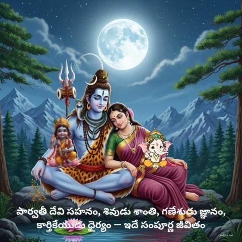 Colorful digital illustration of Lord Shiva with family