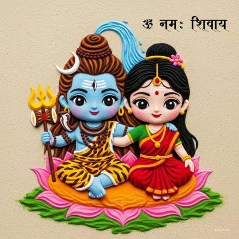 Colorful digital illustration of lord shiva and Parvathi for WhatsApp Dp