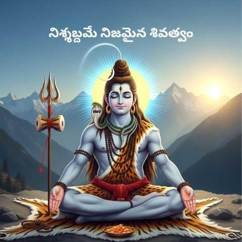 Lord shiva in a meditative pose with telugu motivational quotes