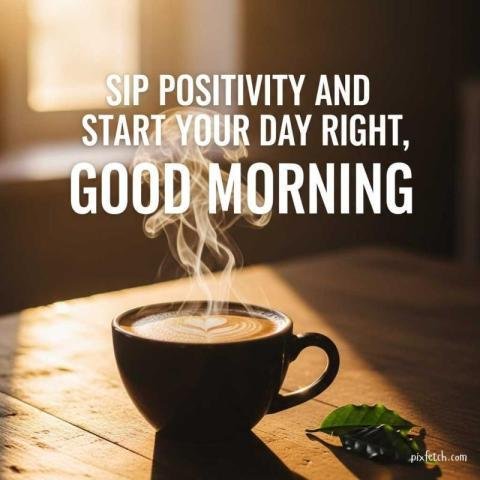 A cup of coffee with a heart shaped latte art with good morning