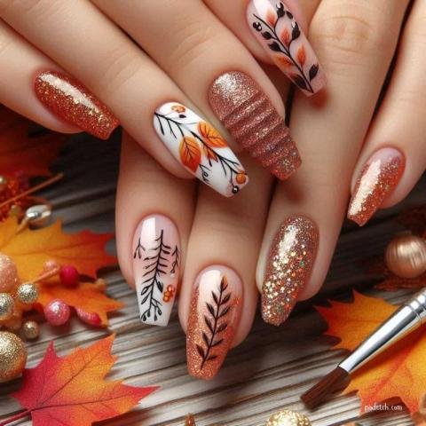 Fall leaves special nail art design for free download