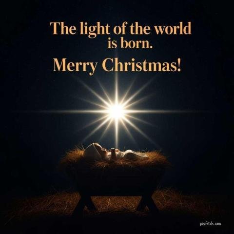 Baby jesus shining under a star with merry christmas wishes