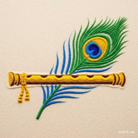 Flute and peacock feather wallpaper hd 4k
