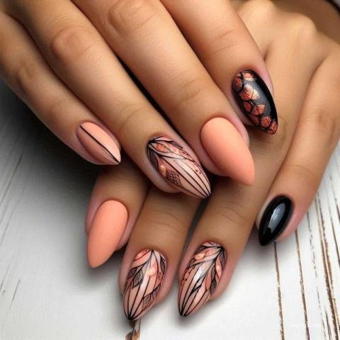 Leaves nail art designs