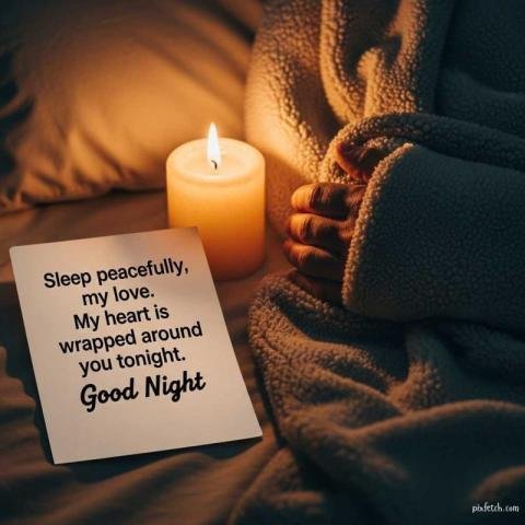 A night bed scene with candle and good night quotes and wishes