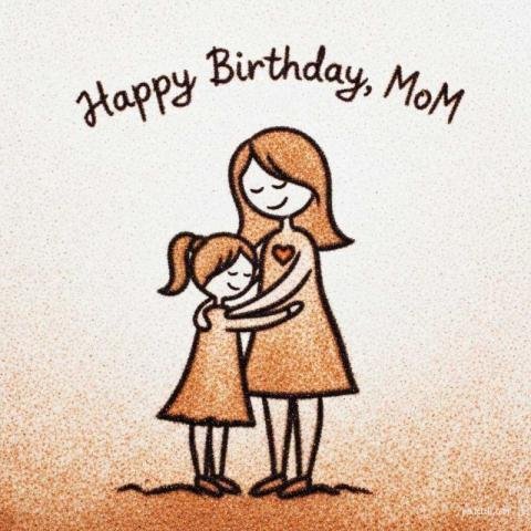 Happy birthday wishes for mom with mom and daughter stick figure