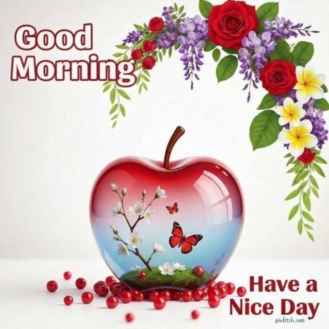 Good morning wishes with nature transparent apple image