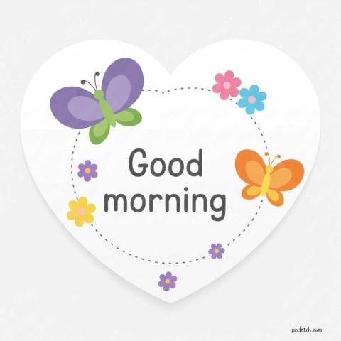 A cute, minimalistic Good Morning design inside a white heart shaped background