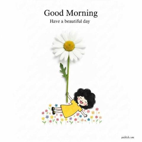 A girl and daisy flower illustration with good morning wishes
