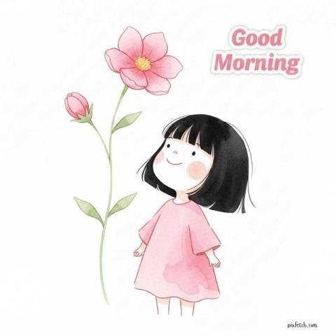 watercolor illustration of a little girl with good morning wishes