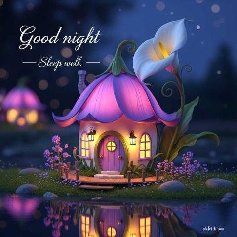 Whimsical nighttime scene with good night wishes