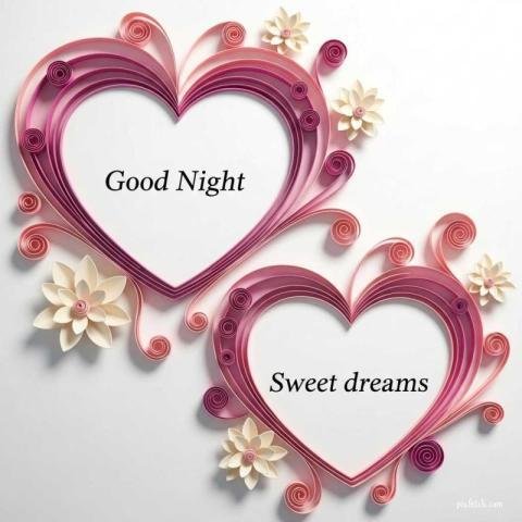 A delicate and beautiful good night wishes images for whatsapp with two heart shapes